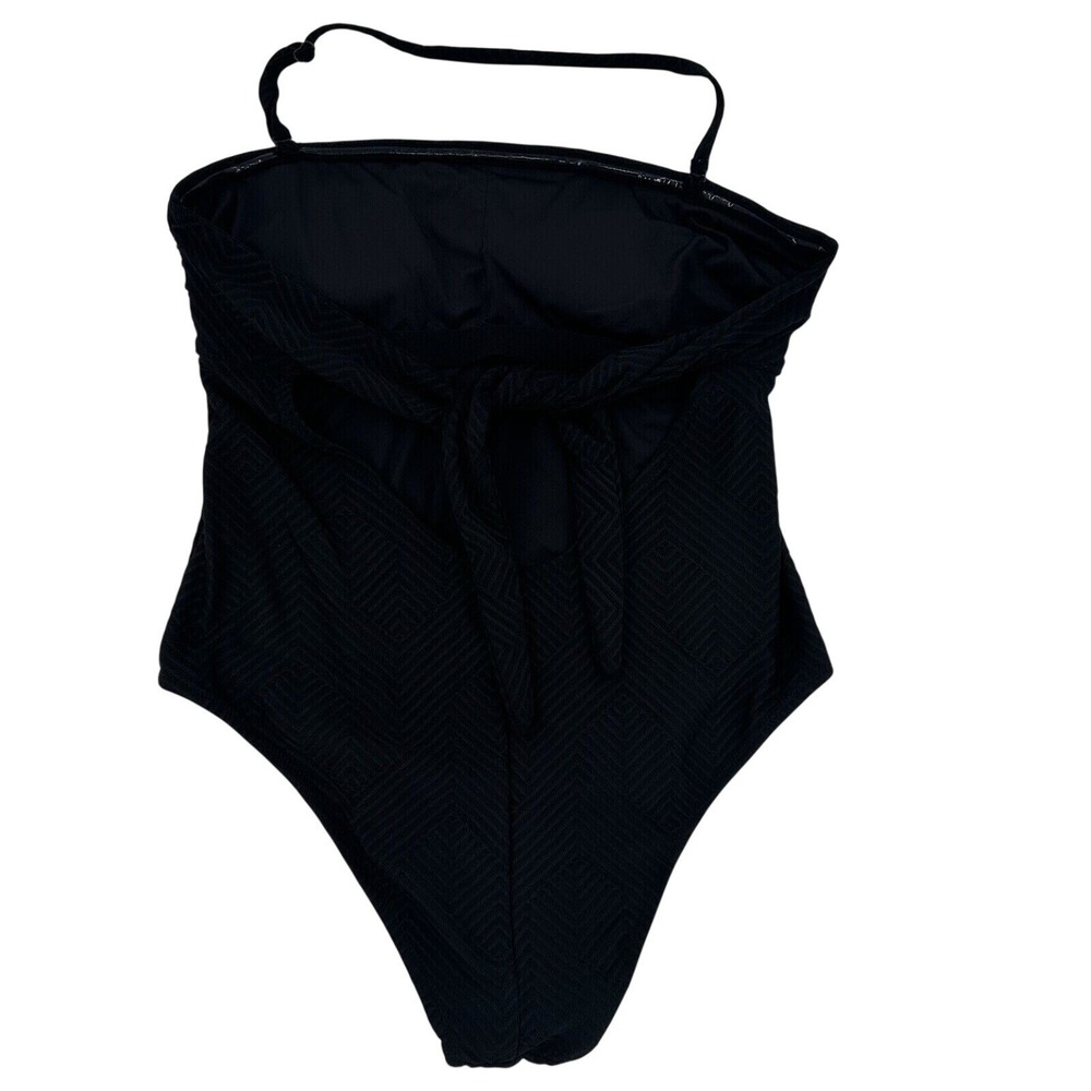 Love & Sports Women Lg 12-14 Black Textured Chevron One Piece Swimsuit LS2890J